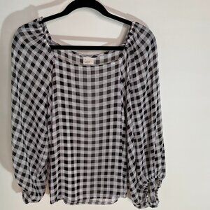 Sheer b/w check flowy square neck washable poly blouse, size L, from A New Day